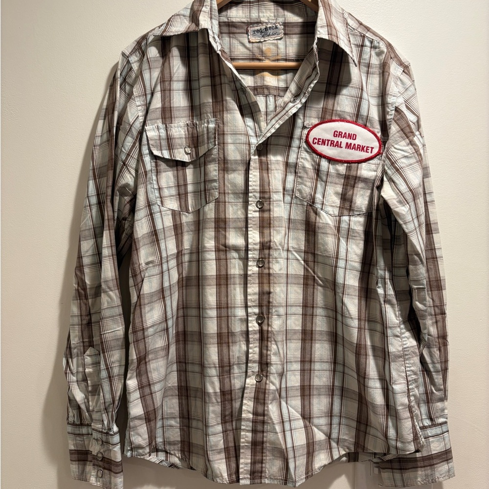 Pearl snap plaid western shirt- Redneck chic brand, size men’s Small